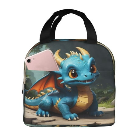 Insulated Lunch Bag for Women Men - Adorable Blue Baby Dragon Leakproof Cooler Lunch Box for Women Men  Lunch Tote Bags for Work School Picnic Travel