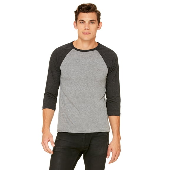 Bella   Canvas Unisex Jersey 3/4 Sleeve Baseball Tee , 3200 , GRY/ CHR BLK TRB , X-Large