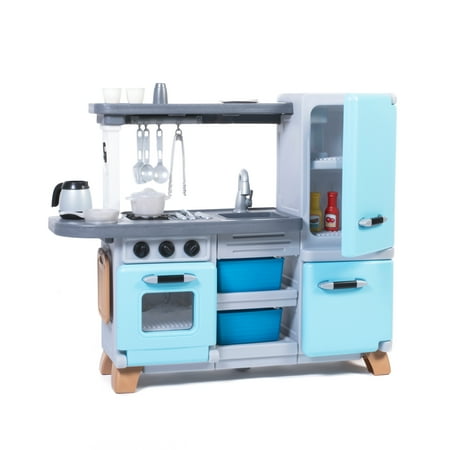Step2 Blue Cooking Time Kids Pretend Kitchen Playset with Fridge