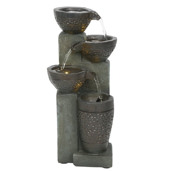 Stoned Jar Cascading Water Fountain with LED Lights