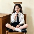 thumbnail image 2 of SHenli Girls Shirts Size 8-9 Years Button Down College Shirt with Tie Long Sleeve Tie Blouse Tops Preppy Clothes White, 2 of 10