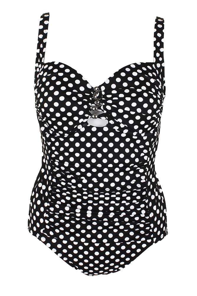 Swim Solutions Black Beaded Shirred TummyControl OnePiece Swimsuit 8