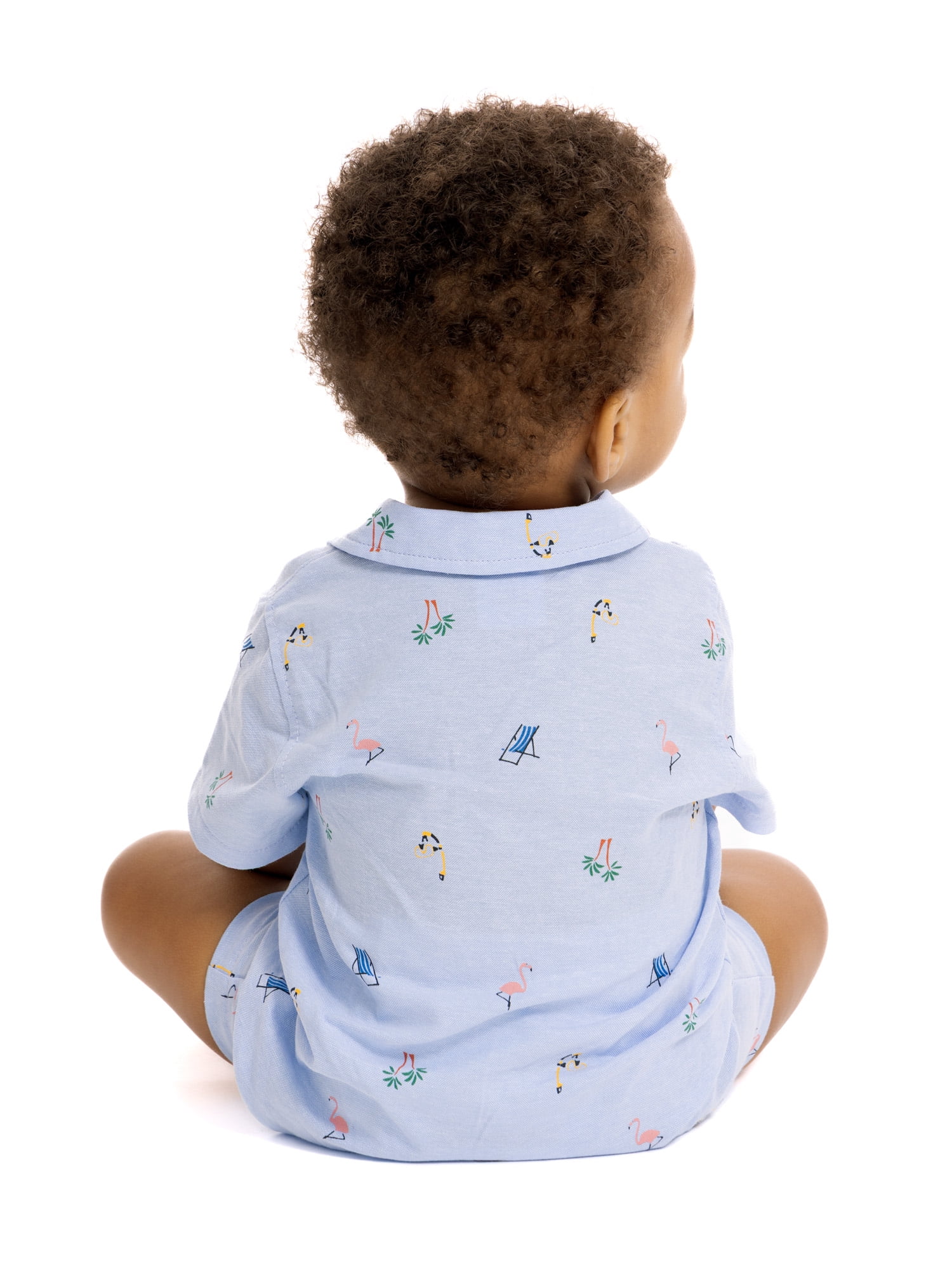 Wonder Nation Baby Boys Printed Collared Romper with Short Sleeves, Sizes 0/3M-24M