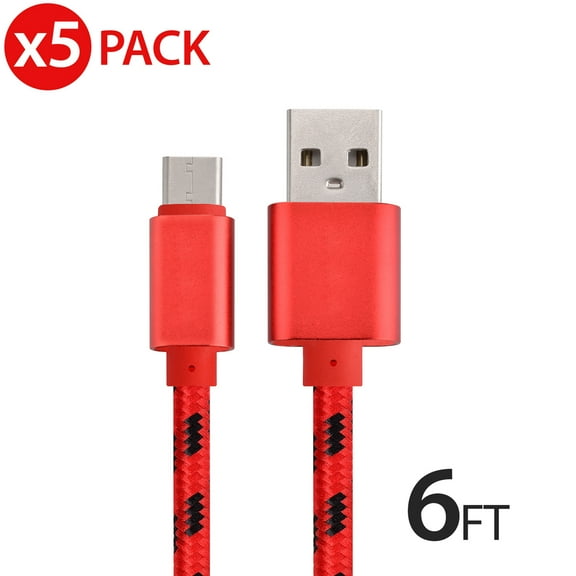 5x 6FT USB Type C Cable Fast Charging Cable USB-C Type-C 3.1 Data Sync Charger Cable Cord For Samsung Galaxy S9 S9  Galaxy S8 S8 Plus Nexus 5X 6P OnePlus 2 3 LG G5 G6 V20 HTC M10 Google Pixel XL
