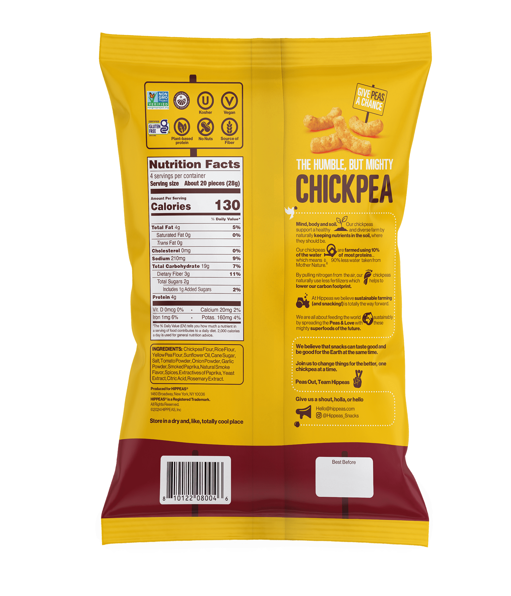 HIPPEAS Chickpea Puffs, Vegan Bohemian Barbecue, Gluten-Free, 4 oz Bag