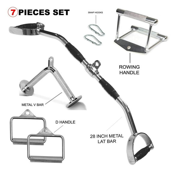 FITNESS MANIAC LAT Machine Accessory Pull Down (Option): Lat Bar, D-Handle, V-Shaped Bar & Rowing Handle (7 PCs)