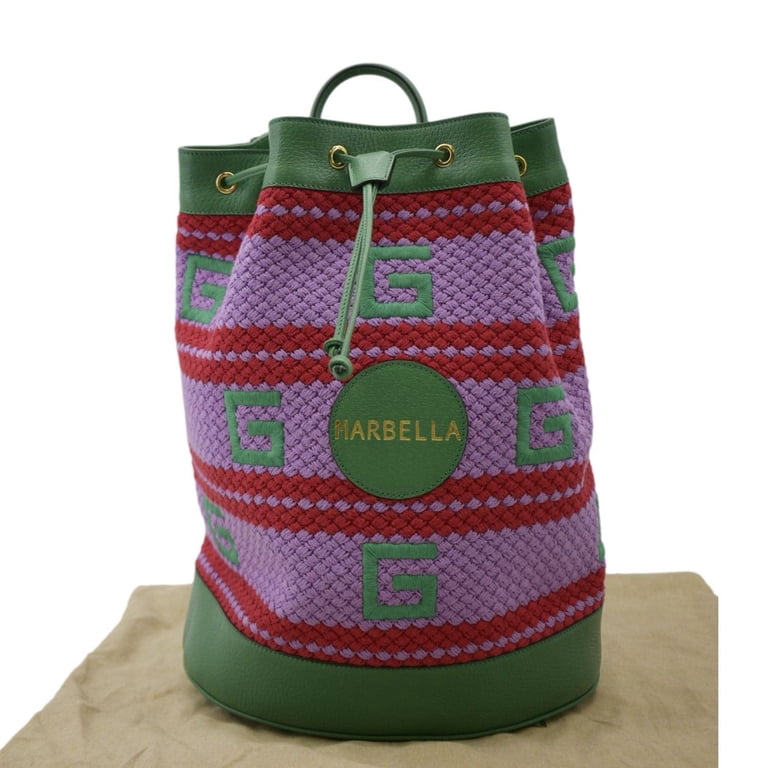 Pre-Owned GUCCI Capri Striped Drawstring Woven fabric Bucket  display picture 3