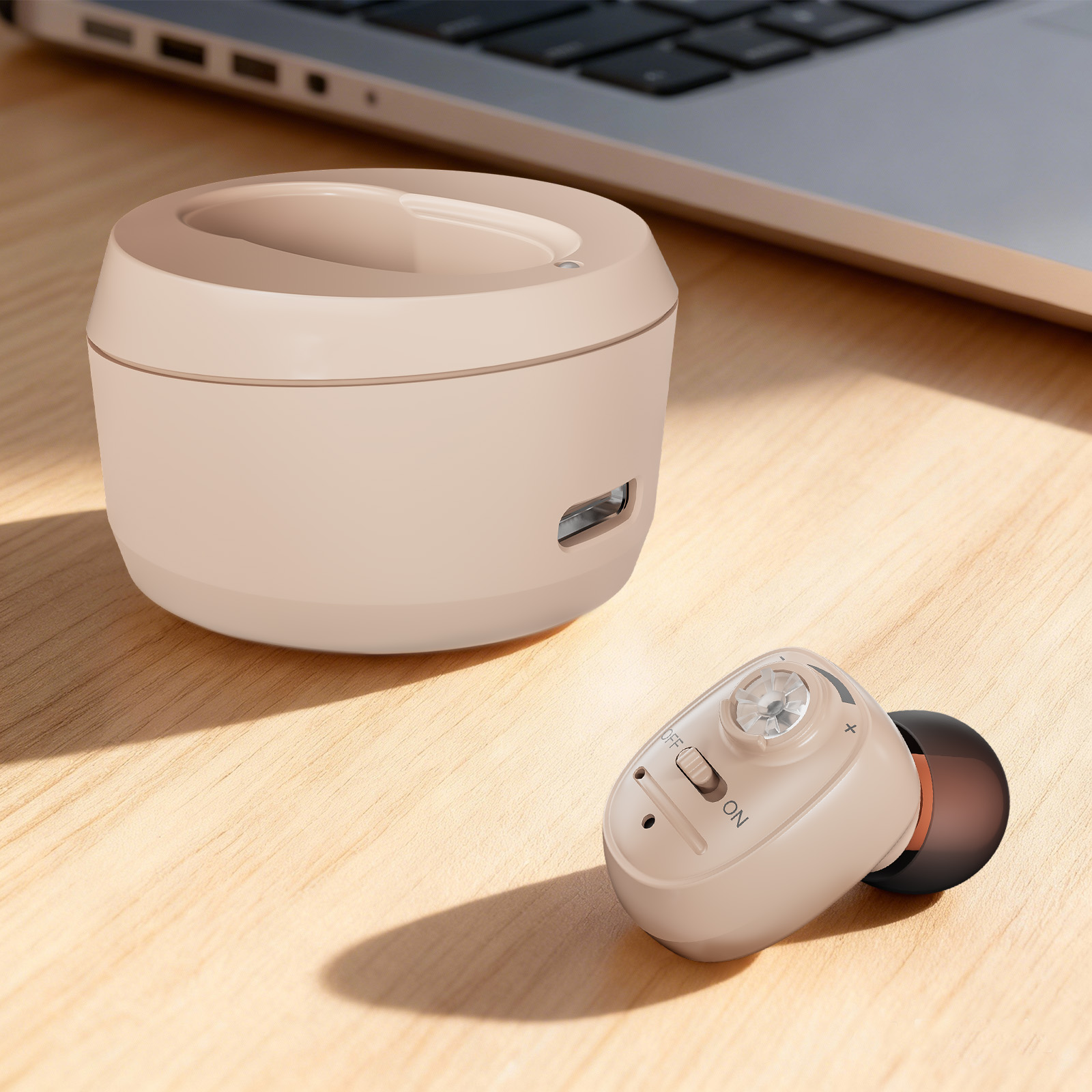 Delmicure Hearing Aids for Seniors Rechargeable with Noise Cancelling, Invisible, VHP-1607, Single, Beige
