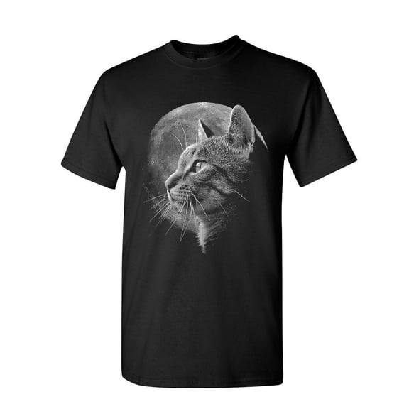 Tee Hunt A Cat at Night T-Shirt Space Cat Lovers Moon Kitty Meow Purr Mens Shirt