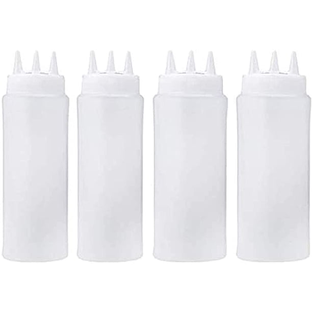 Nvzi 4 botellas de plástico de 3 orificios para condimentos, de 16 oz/450 ml, para salsa, aceite, vinagre, ketchup, mostaza, aderezo para ensaladas, accesorios de cocina