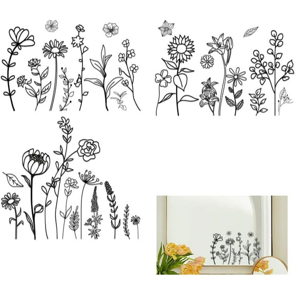 3 Pcs Flowers Stickers Botanical and Sunflower Stickers Decals Aesthetic Floral Stickers for Rearview Mirror Wedding Invitation Card Decorations Laptop Scrapbook Crafts White