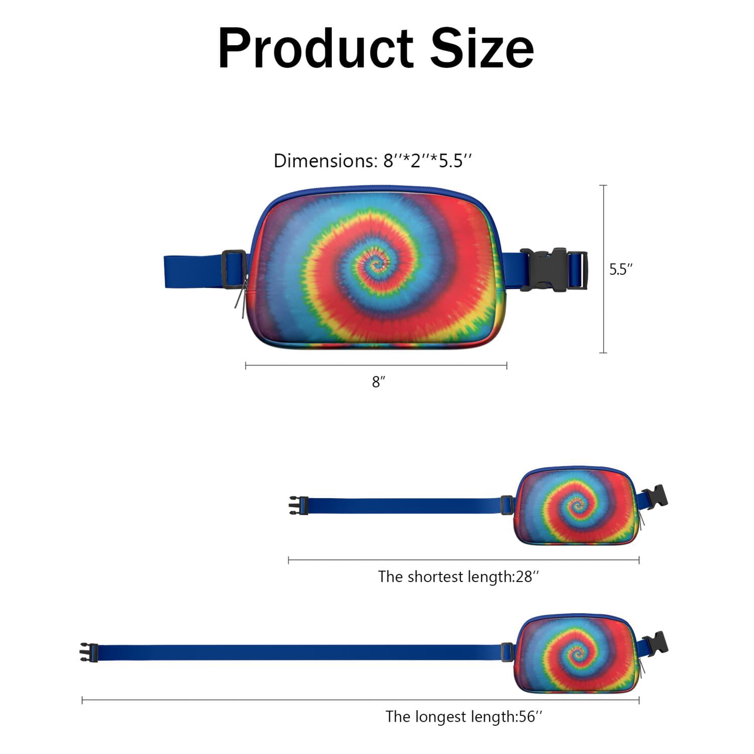 Vintage Tie Dye Belt Bag – Retro Hippie Style Fanny Pack with Rainbow Marble Print, Artistic Watercolor Vibe