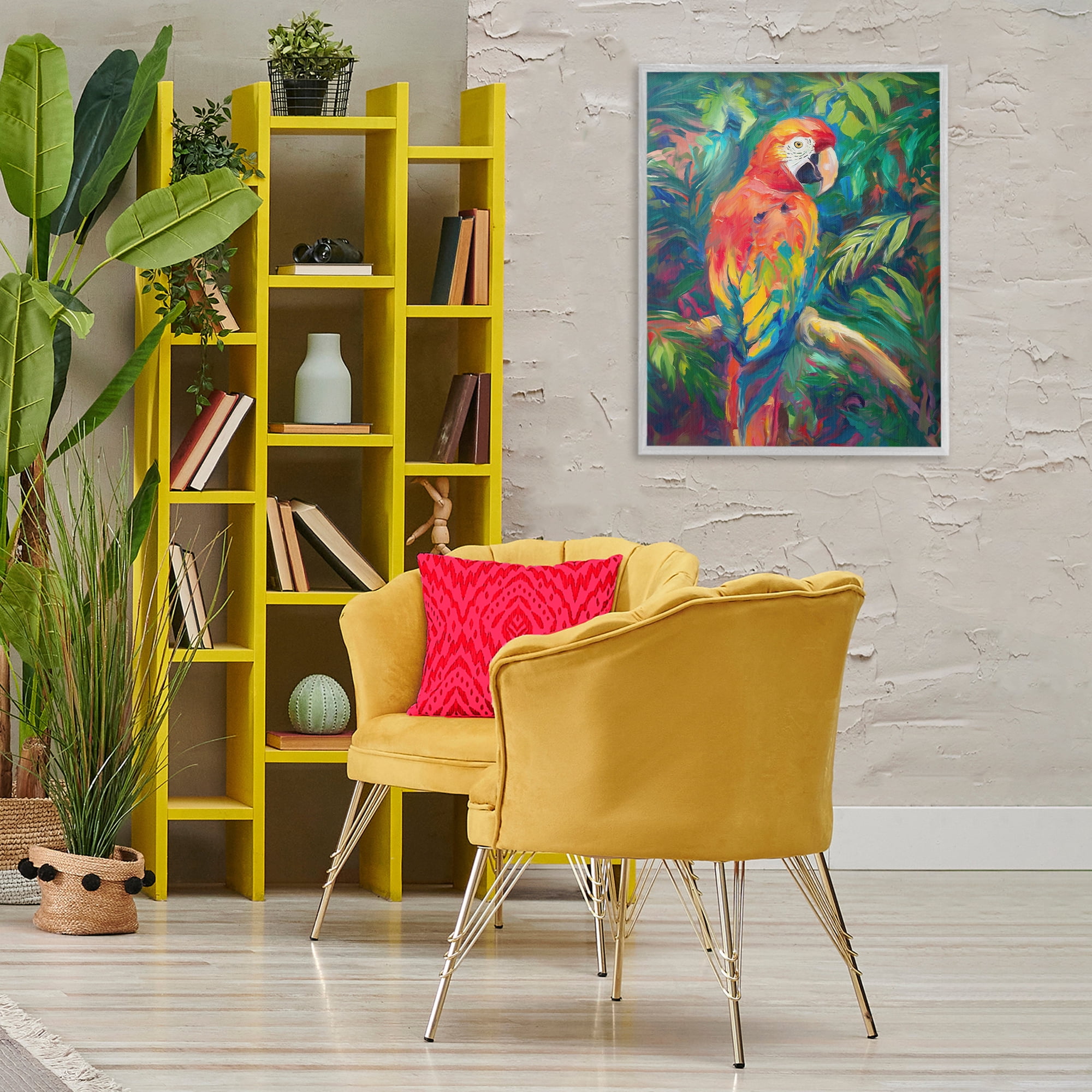 Stupell Industries Jungle Macaw on Branch Animals & Insects Painting Gray Framed Art Print Wall Art, 24 x 30