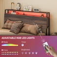 thumbnail image 4 of HOMCOM Cadre de Lit Grand avec Tête de Lit, Lumières LED, Station de Charge, Noyer, 4 of 9
