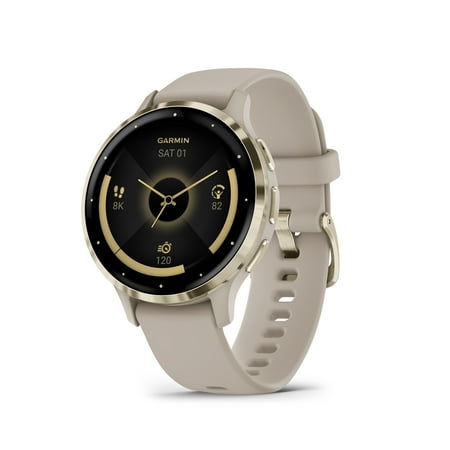 Garmin Venu® 3S Soft Gold Stainless Steel Bezel with French Gray Case and Silicone Band