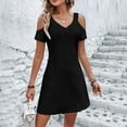 thumbnail image 2 of HAPIMO Summer Above Knee Eyelet Dress for Women Sale Floral Print Boho Beach Fit Cold Shoulder Sleeve Scoop Neck Sundress for Girls Elegant Leisure Relaxed Holiday Black XXL, 2 of 6