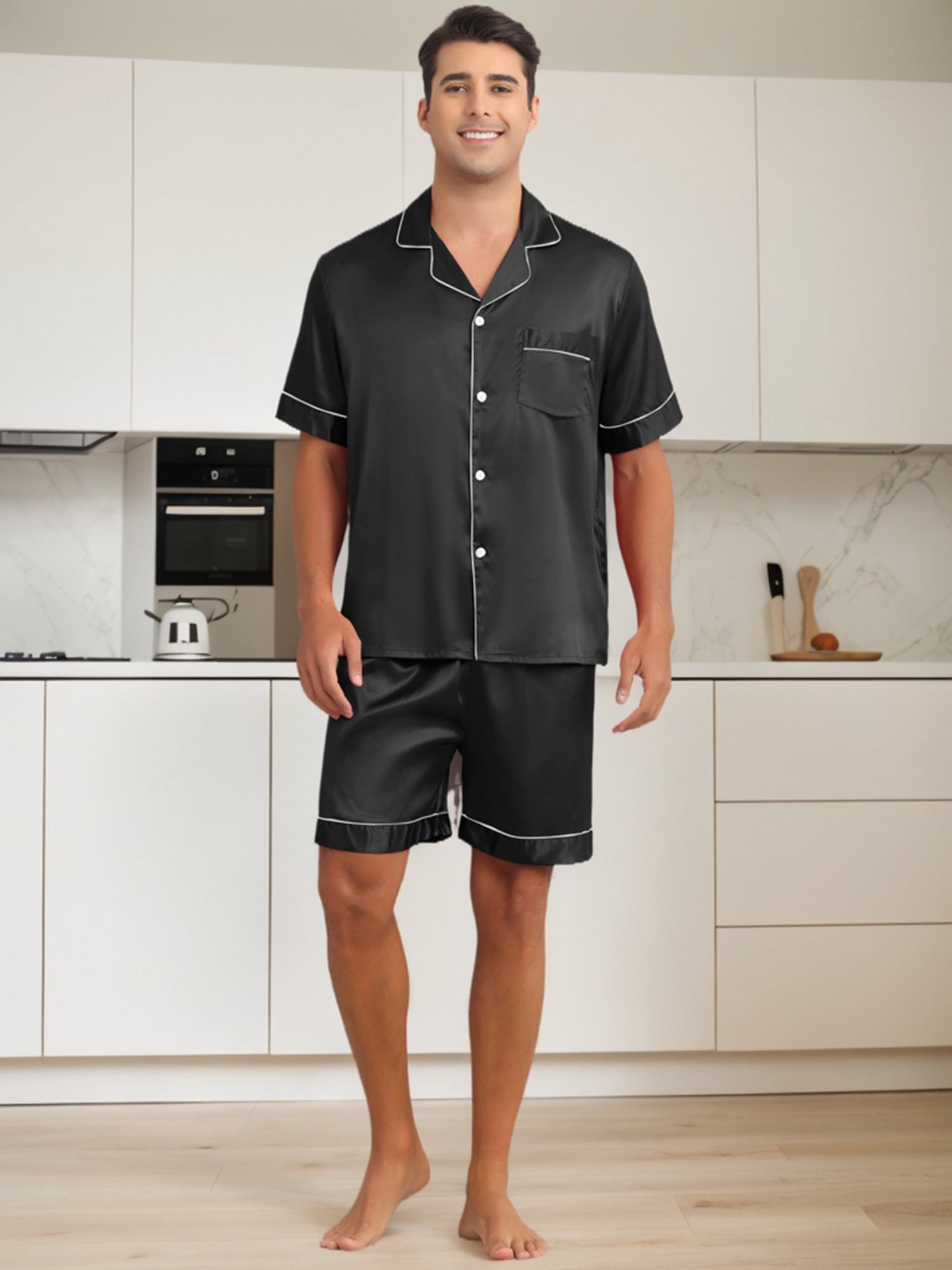 DARING DIVA Men's 2-Piece Short Sleeve Sleepwear Loungewear Pajama M Black
