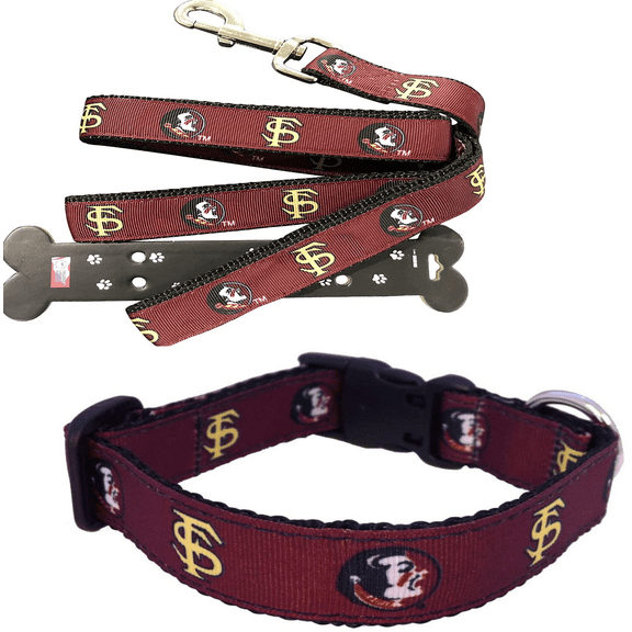 Brand New Florida X-Small Pet Dog Collar(3/4 Inch Wide, 6-12 Inch Long), and Small Leash(5/8 Inch Wide, 6 Feet Long) Bundle, Official Florida/State Logo/Colors, F/S Design