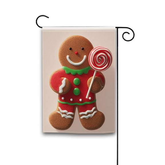 Christmas Welcome Yard Flag Double-Sided 12x18in - Festive Gingerbread Family Decor, All-in-One Hanging System Gift Set