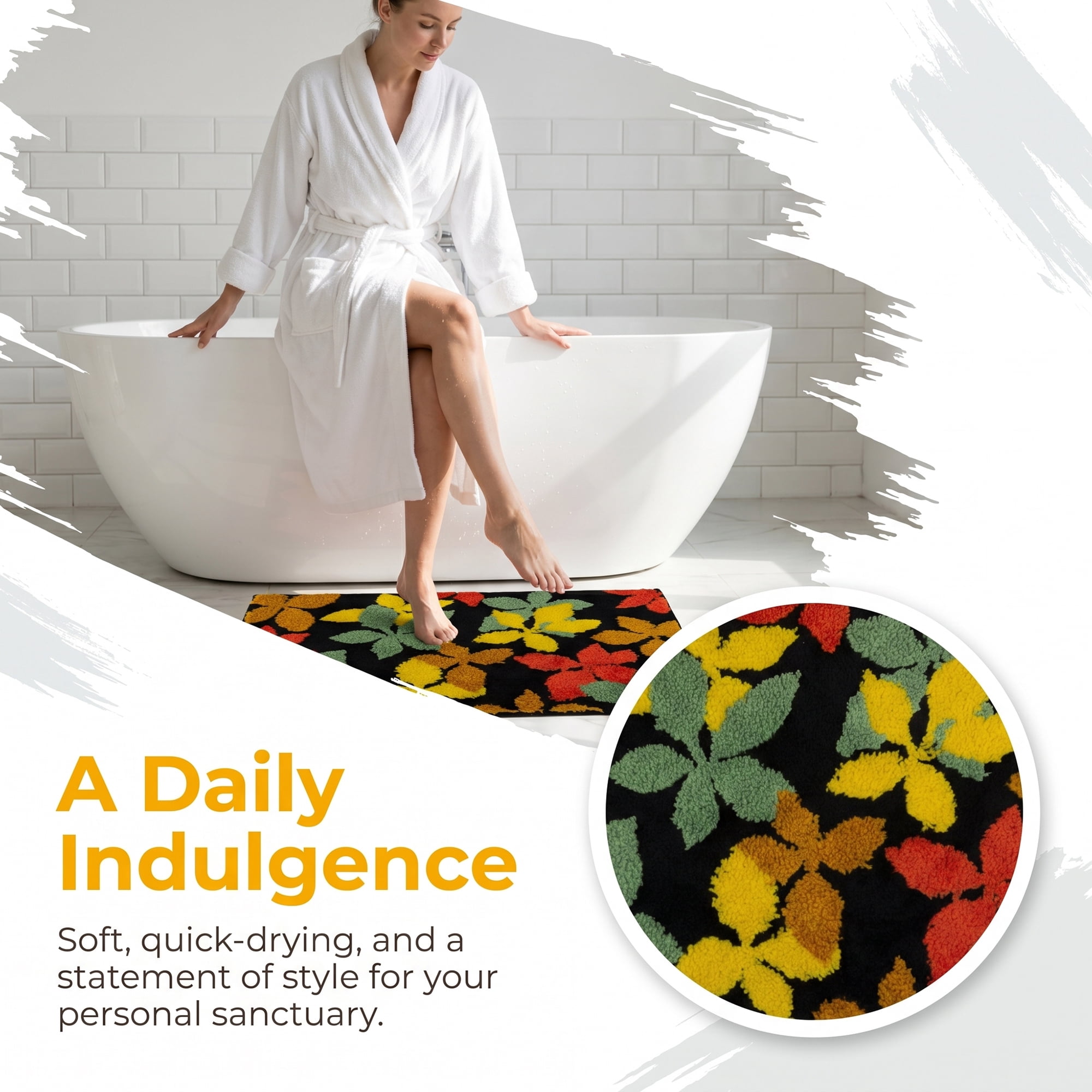 Unique Bargains Printed Ultra Soft Absorbent Shaggy Bath Mat Black 32" x 20"
