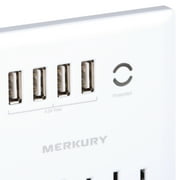 Merkury Innovations Surge Protector 4.2A USB Wall Charger, 3-Outlet Extender, 4 USB Ports and Phone Stand - White
