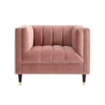 thumbnail image 3 of Liv Blush/Gold Velvet Club Chair - Line Stitch Tufted, Gold Nailhead Trim and Tapered Gold Legs Tip, Square Arm, 3 of 10