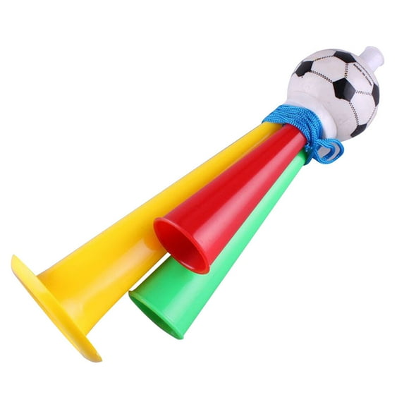 KAKOWELY 6 trompetas de plástico de tres tonos para fútbol, trompetas, juguetes para hacer ruido de corneta para juegos de fútbol escolares y carnaval (21 cm, color aleatorio)