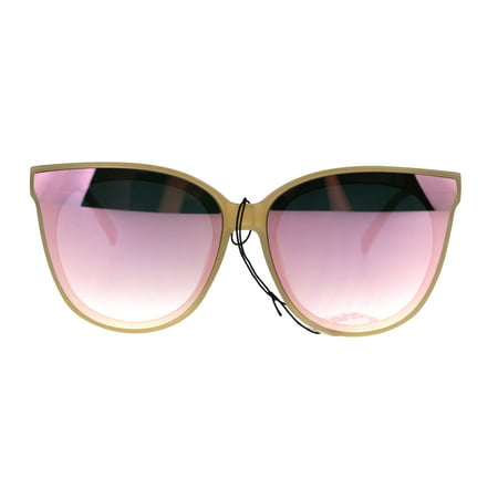 Womens Panel Color Mirror Lens Horned Cat Eye Retro Sunglasses Beige Pink