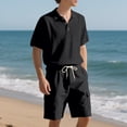 thumbnail image 5 of CHUMUD Cotton Linen 2 Piece Sets for Men Half Button Collared Short Sleeve Shirts and Drawstring Cargo Shorts Summer Trendy Casual Vacation Outfits, 5 of 9