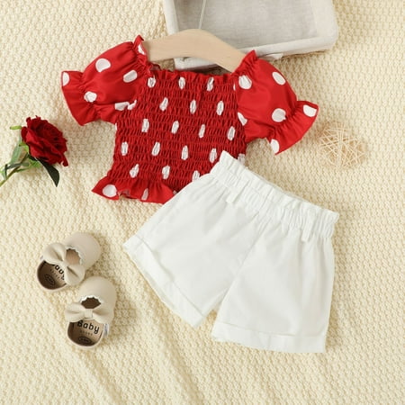 

Cathalem Juniors Clothes for Teen Girls Toddler Kids Baby Girls Polka Dot Off Shoulder Ruffle T 3-6 Month Boy Clothes Summer Childrenscostume Red 12-18 Months