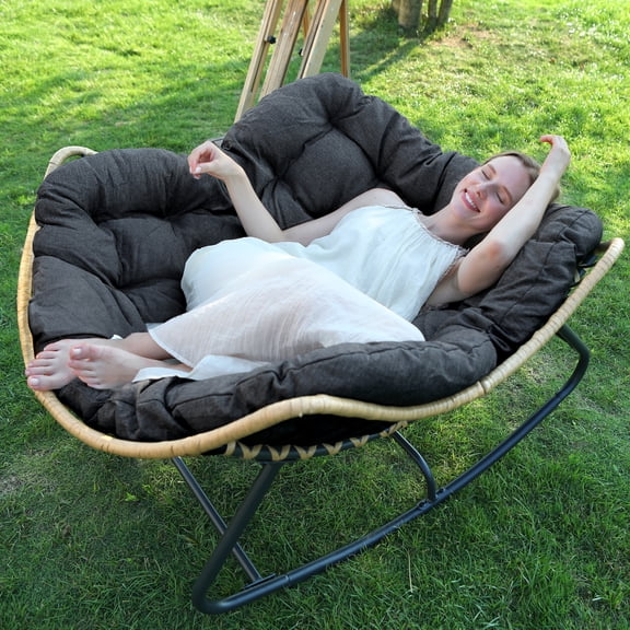 LEYCAY Outdoor Rocking Chair, Wicker Lounge Rocking Chair, Indoor & Outdoor Chair, Gray
