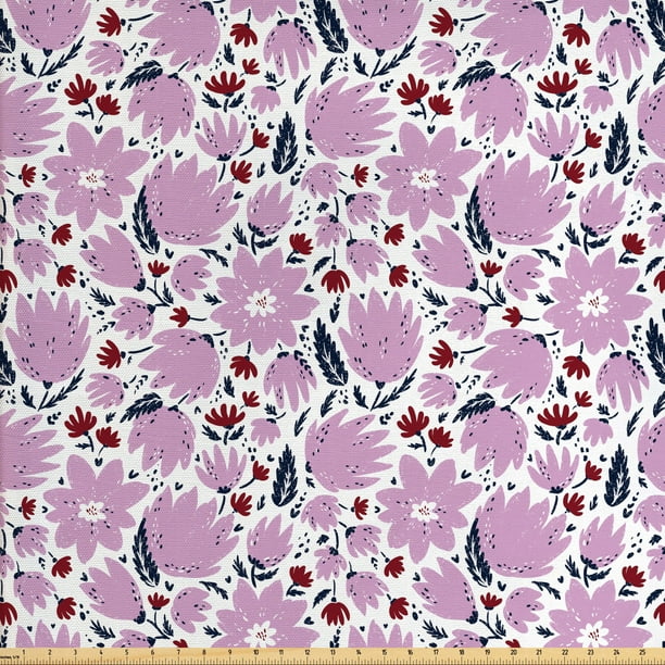 Magnolia Fabric by The Yard, Flower Bloom Pattern with Grunge Effect