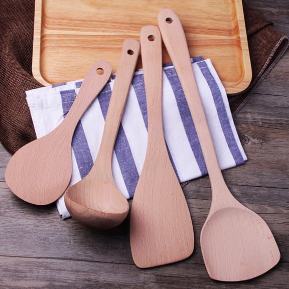 ORDDIART 4-Piece Birch Wood Cooking Utensil Set with Shovel and Spatula, 22 to 39cm, Ideal for Home Kitchen Use