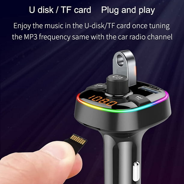 Transmetteur FM Bluetooth Voiture, Adaptateur Allume Cigare, 2 USB Port  5V/2.4A, Jack Lecteur pour Radio MP3, Appel Main Libre, Emetteur Recepteur