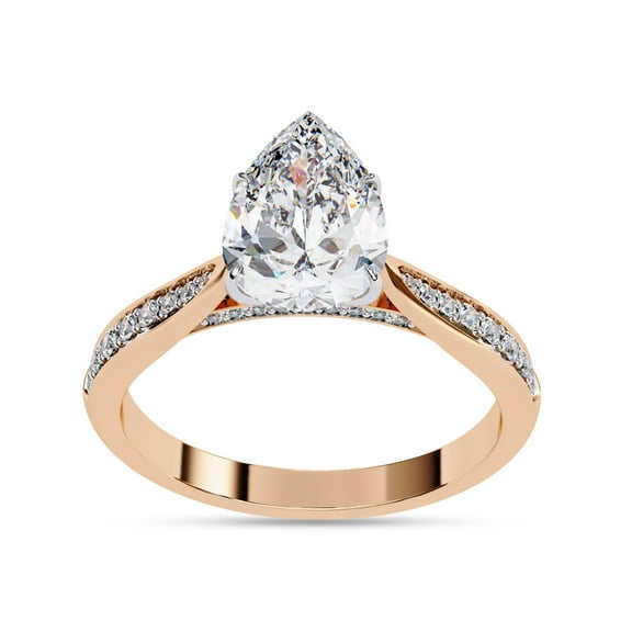 AFFY Solitaire Engagement Ring for Women Center 8X6MM Pear and Round Lab Created Moissanite Rings Jewelry Gift for Her In 10K Solid Rose Gold Size 10