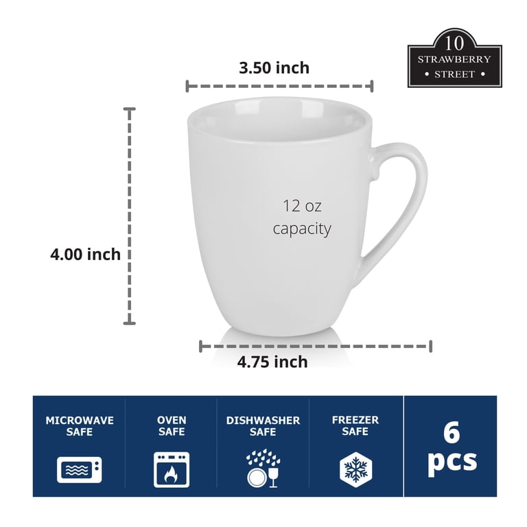 10 Strawberry Street Simply White 12 fl oz Ceramic Mug, Set of 6