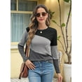 thumbnail image 5 of Women'S Color Block Tops Casual Long Sleeve Tunic Round Neck Pullover Shirts Black Grey XL, 5 of 6