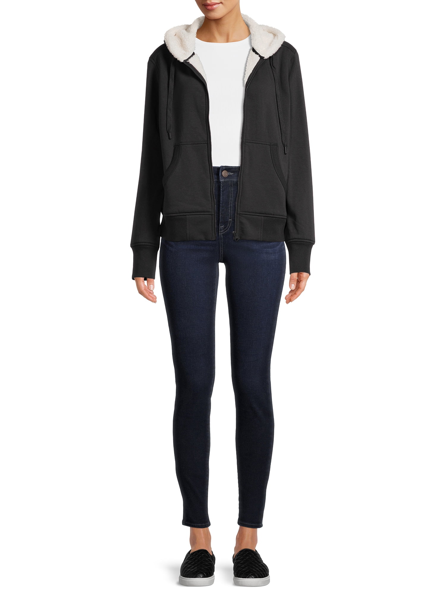 Time and Tru Women's and Plus faux shearling-Lined Sport Hoodie