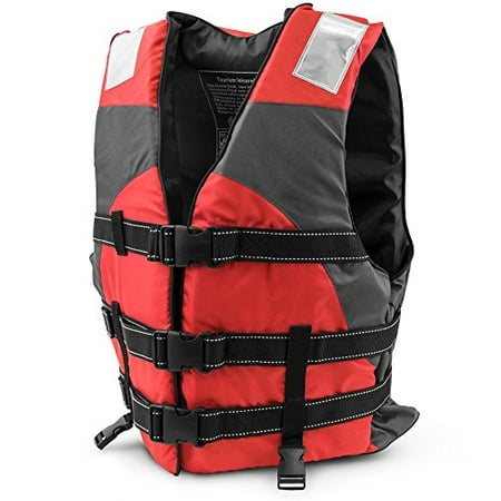 - Crown Sporting Goods Personal Sports Flotation Device Life Vest, Hi-Visibility Reflective Panels, Red