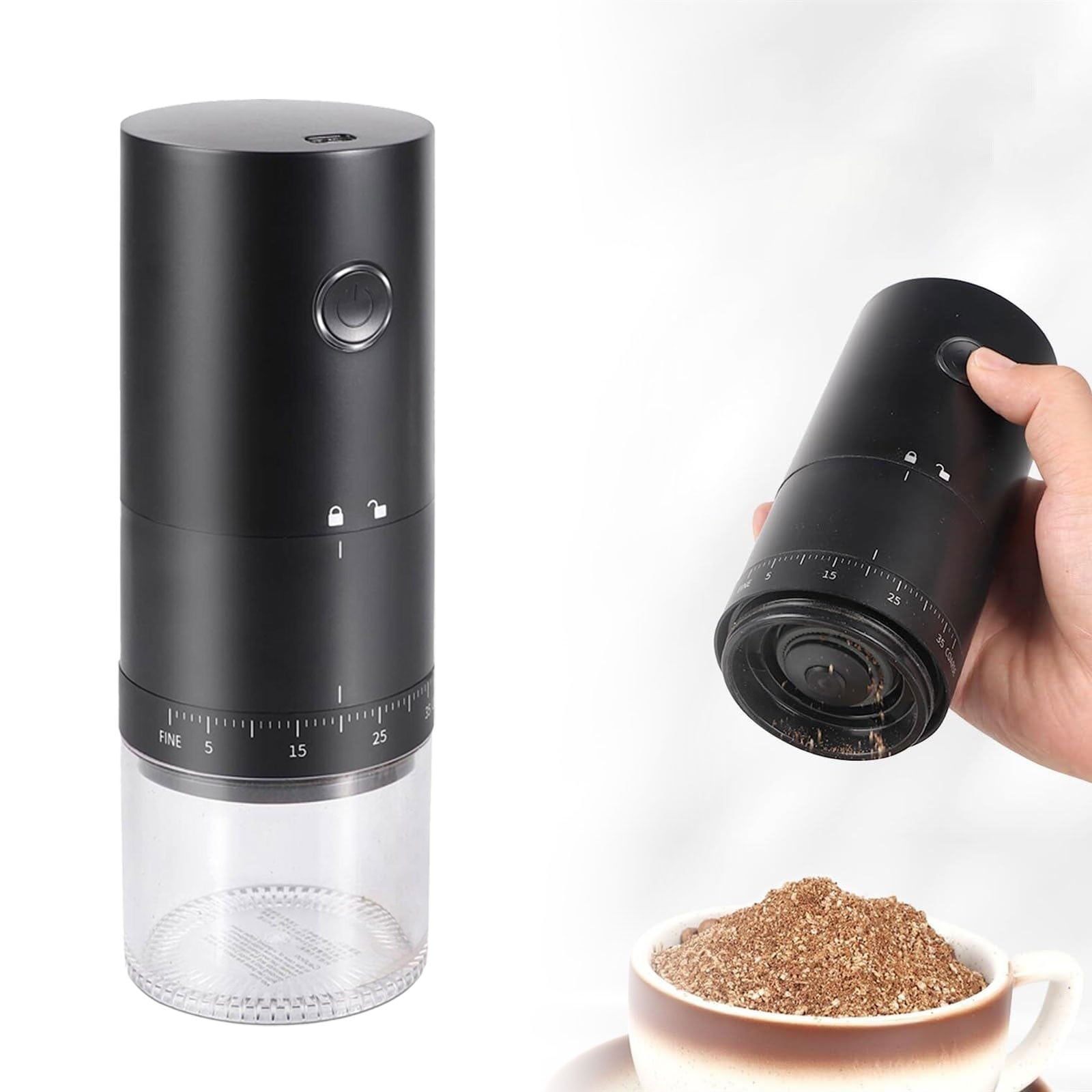 XKHBDL Portable Electric Stainless Steel Burr Coffee Grinder, Rechargeable Small Bean Mill with 38 Adjustable Grind Settings, Cordless Travel Grinder for Espresso, Cold Brew