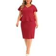 thumbnail image 2 of Agnes Orinda Plus Size Dresses for Women Church Short Ruffles Sleeve Work Pencil Vintage Peplum Dress, 2 of 5