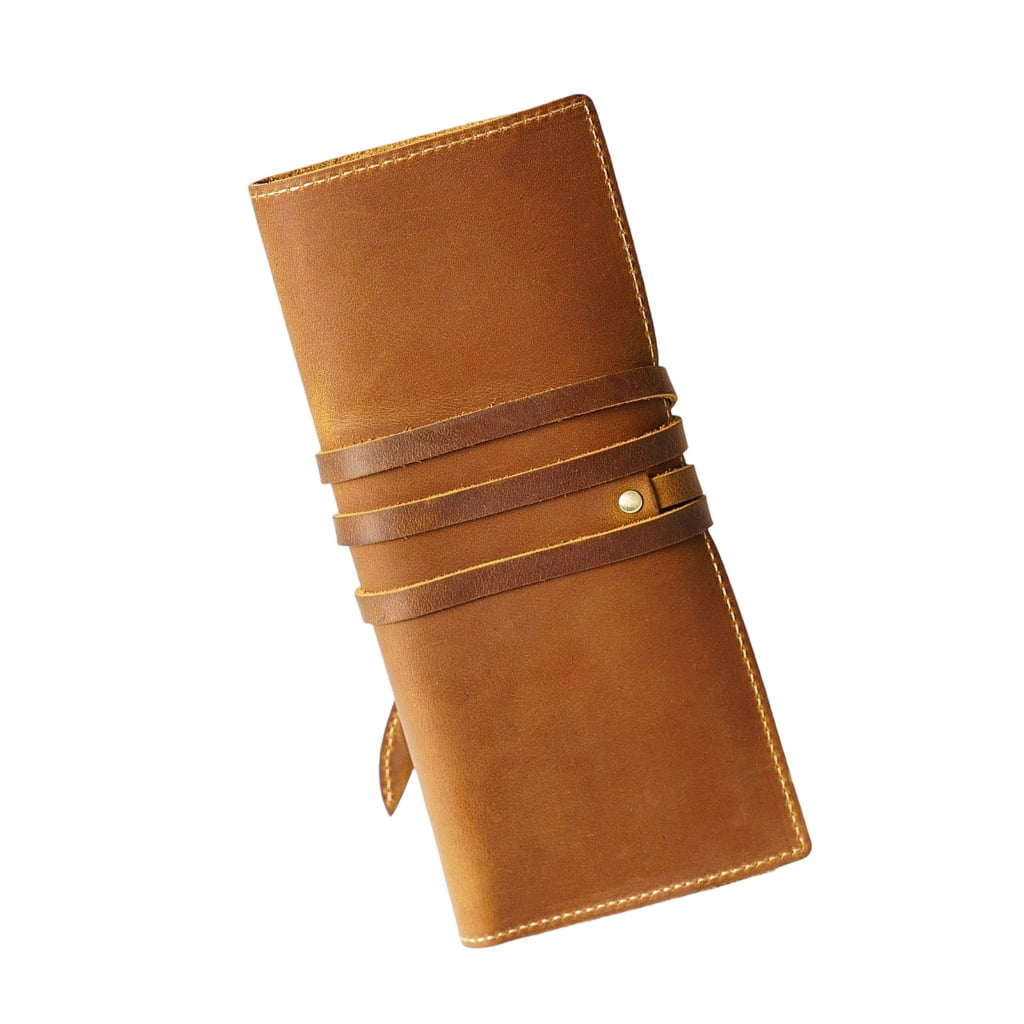 Leather Pen Roll Organizers Multiple Compartment Pencil Case For Student Artist
