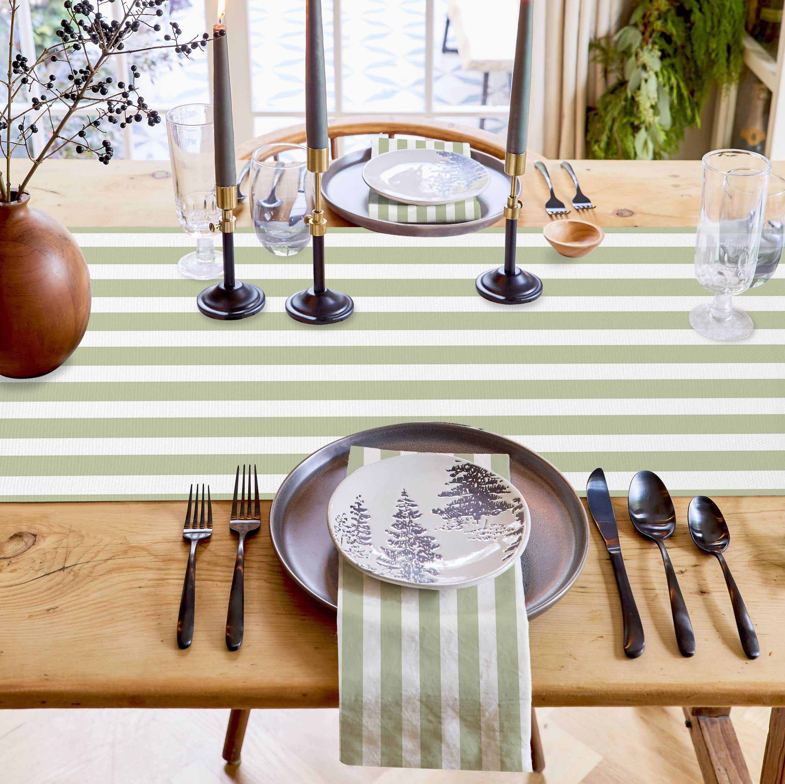 Table Runner Sage Green Stripes Table Decoration for Kitchen Dinning Simple Style Table Decoration for Indoor Outdoor Party Wedding Decor 13x90inch