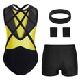 thumbnail image 4 of Aislor Girls Tank Unitards With Shorts Headband Gymnastics Leotard Athletic Ballet Dance Bodysuit Training Outfits Yellow 10, 4 of 7