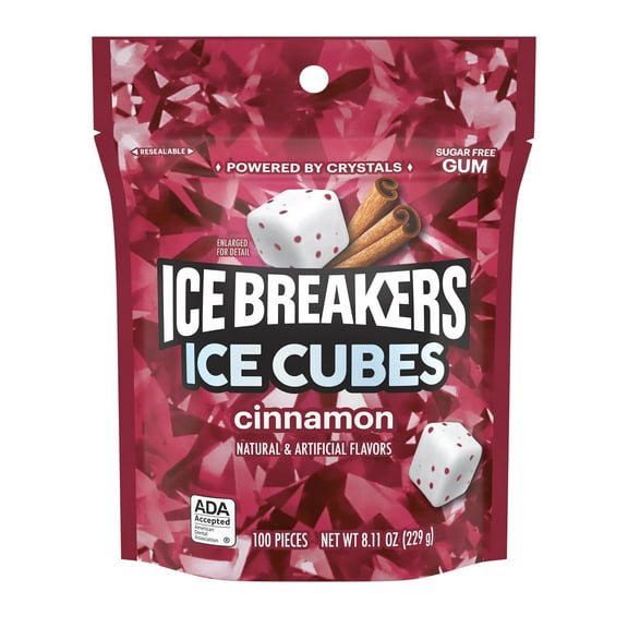 Ice Breakers Ice Cubes Cinnamon Sugar Free Chewing Gum, Pouch 8.11 oz, 100 Pieces....