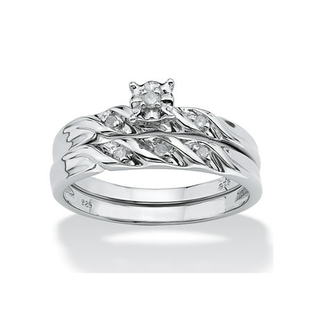 - Diamond Accent Platinum over Sterling Silver Bridal Engagement Ring Wedding Band Set