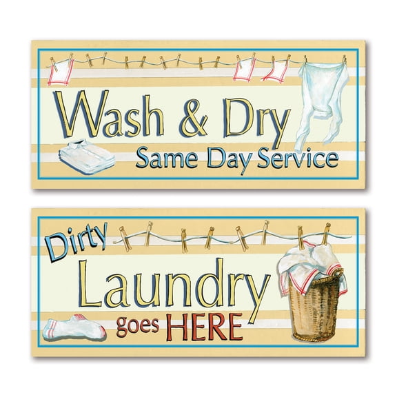 Gango Home Decor Beige Dirty Laundry and Wash and Dry Adult Decor; 2- 18" x 6" Un-Framed Paper Posters