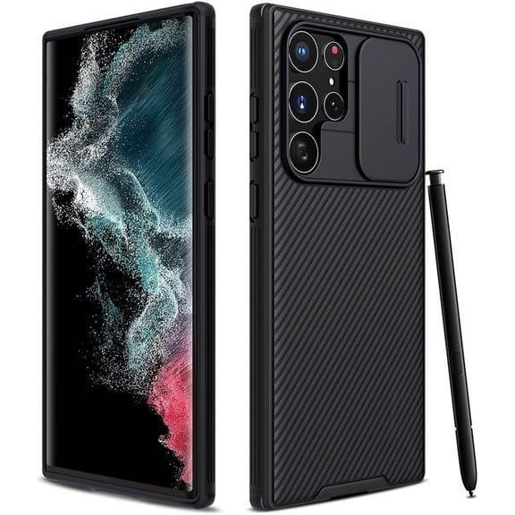 TOEVER Samsung Galaxy S22 Ultra Case with Slide Camera Cover, Hard PC Back & Soft Bumper Full-Body Protection, Slim Shockproof Protective Phone Cases for S22 Ultra 5G 6.8" (2022) - Black