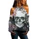 thumbnail image 2 of Blusa de manga larga con hombros descubiertos y estampado informal a la moda para mujer de Halloween, sudadera, sudaderas sin capucha Pompotops  FGAJ19312, 2 of 5