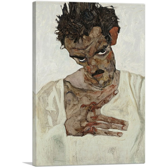 ARTCANVAS Self-Portrait with Striped Shirt Canvas Art Print by Egon Schiele - Size: 26" x 18" (0.75" Deep)